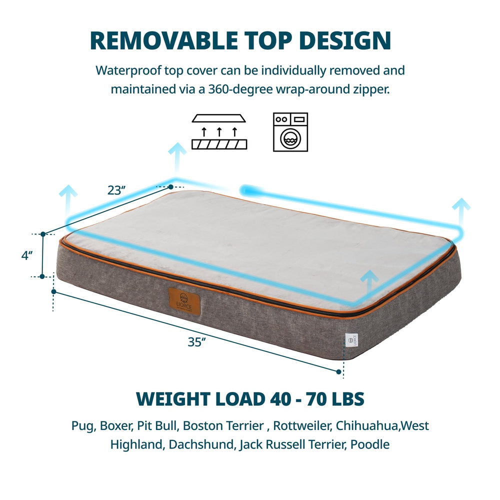 LIORCE memory foam large dog bed giant size reveals 35x23 inch footprint for big dogs.