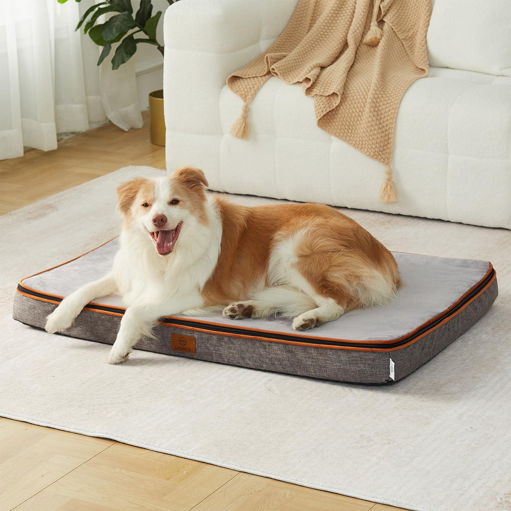 LIORCE Memory Foam XL Dog Bed in car or crate showcases portability and kennel compatibility