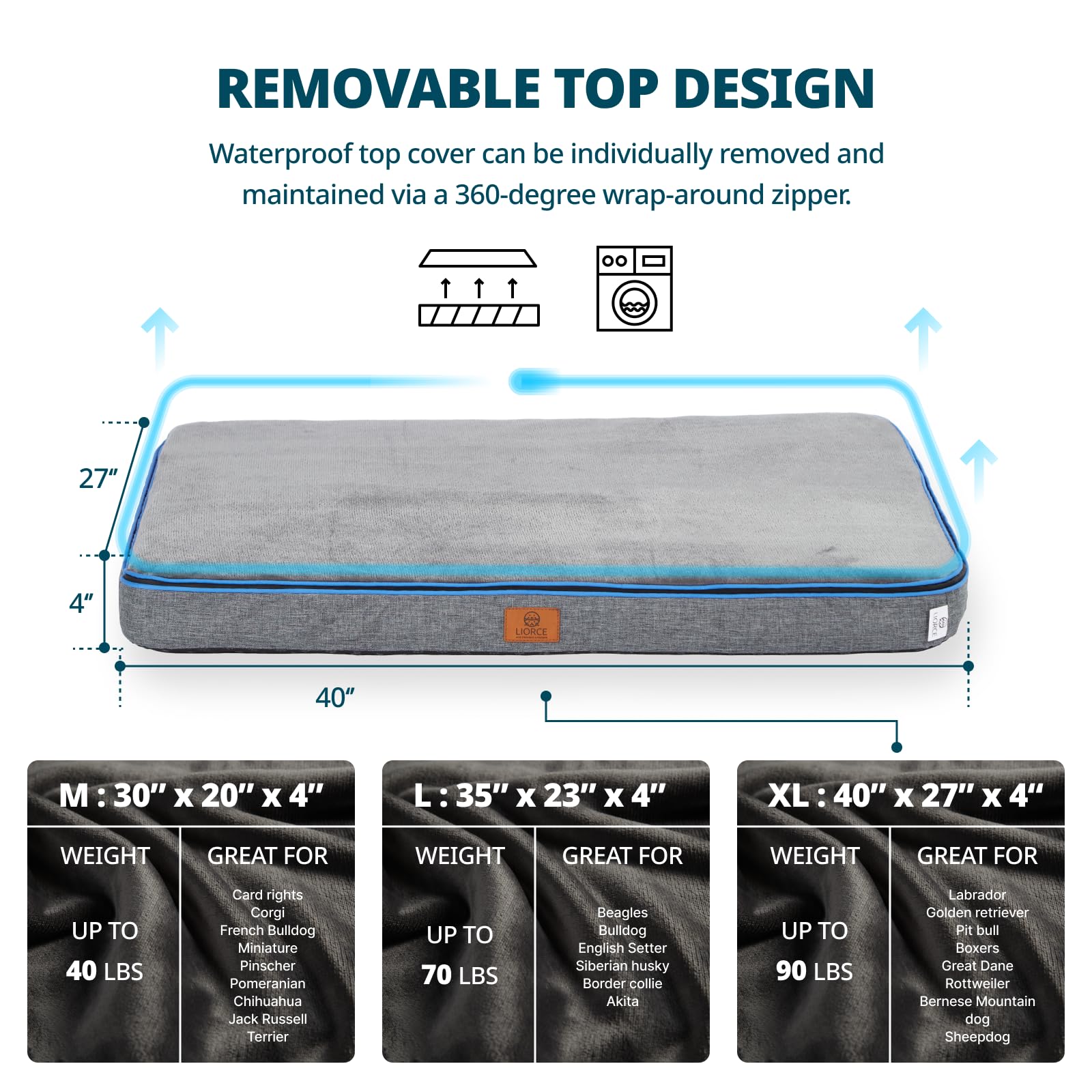 LIORCE Memory Foam XL Dog Bed fits 42-inch crates