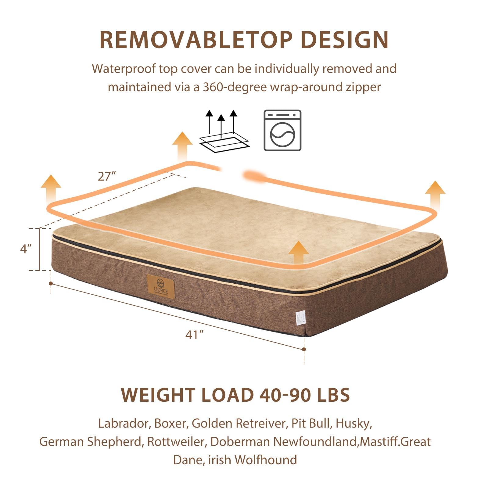LIORCE bed fits a 42-inch crate for versatile placement and travel readiness.
