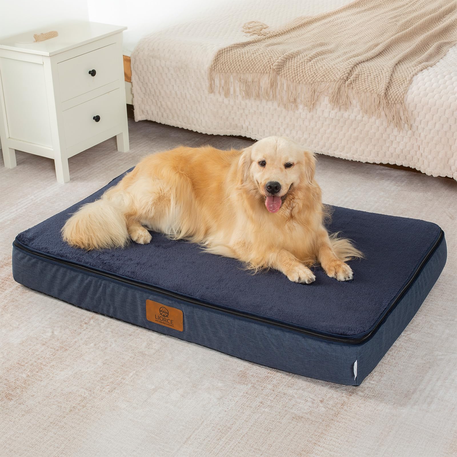 LIORCE orthopedic memory foam XXL bed top view shows ample surface for large dogs