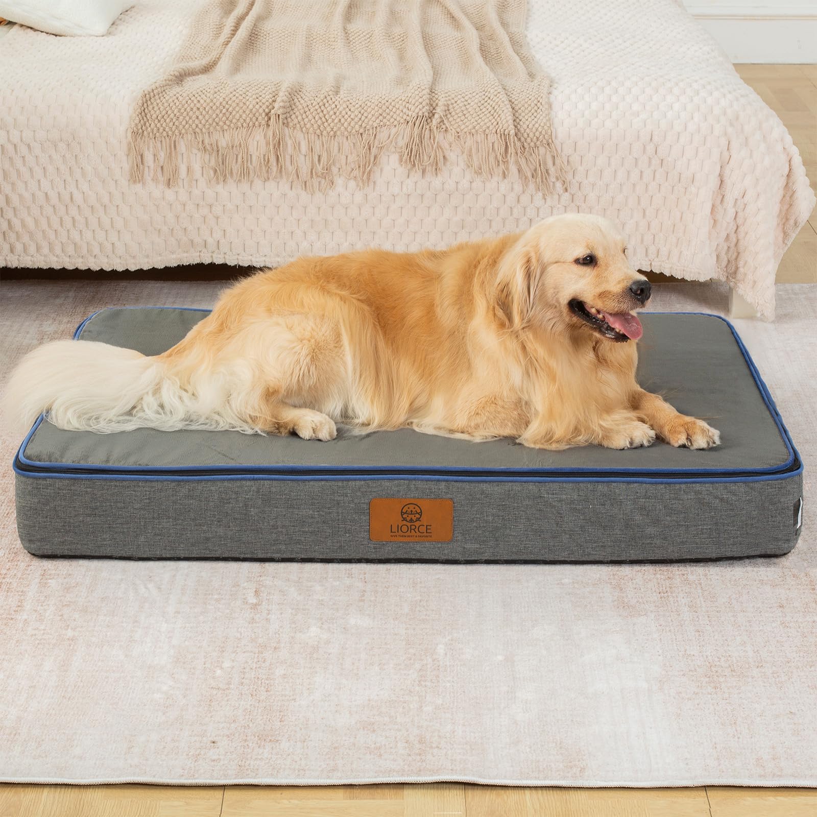LIORCE XXL dog bed in car scene demonstrating travel comfort