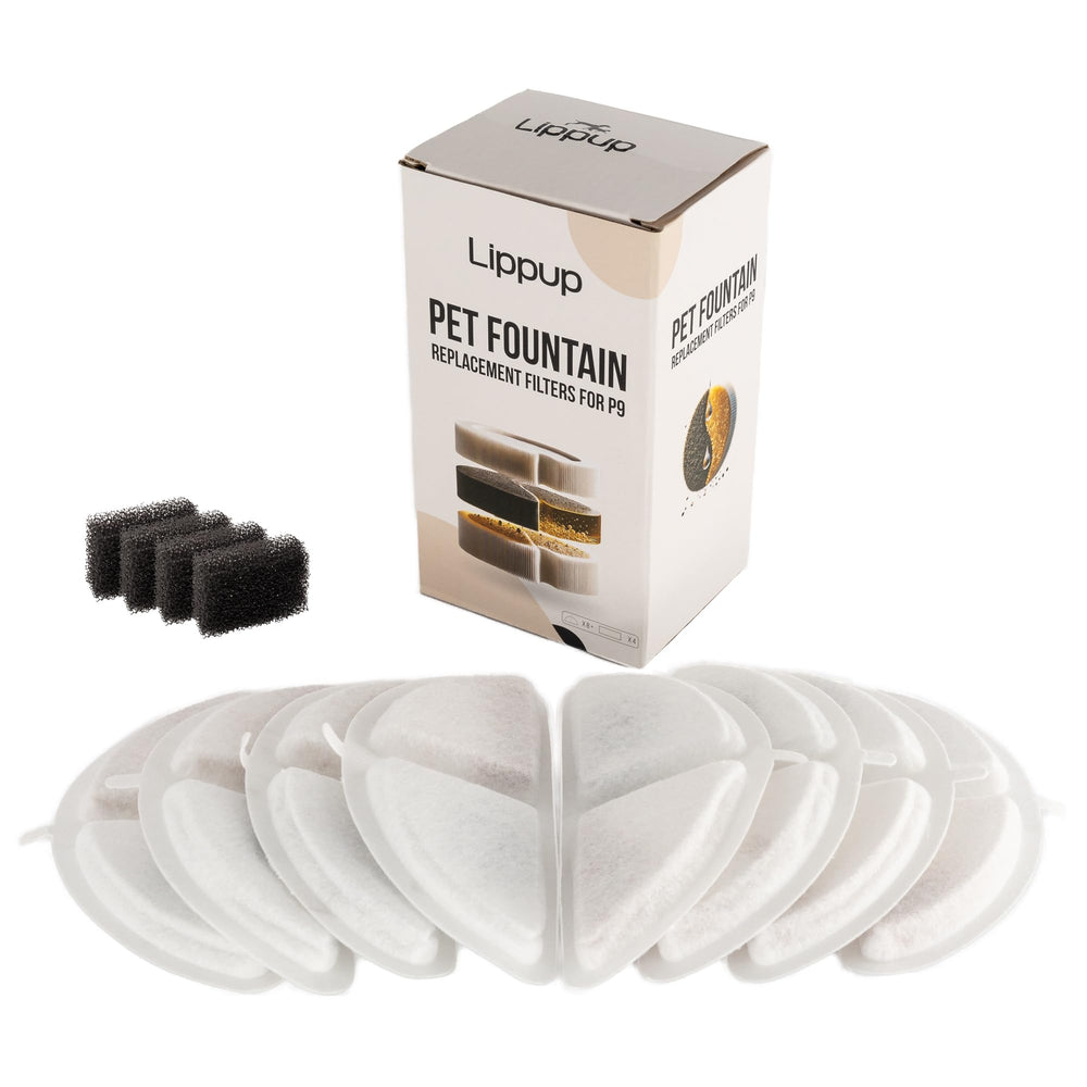 LIPPUP replacement filters for stainless steel cat fountain—8-pack for continuous clean water.