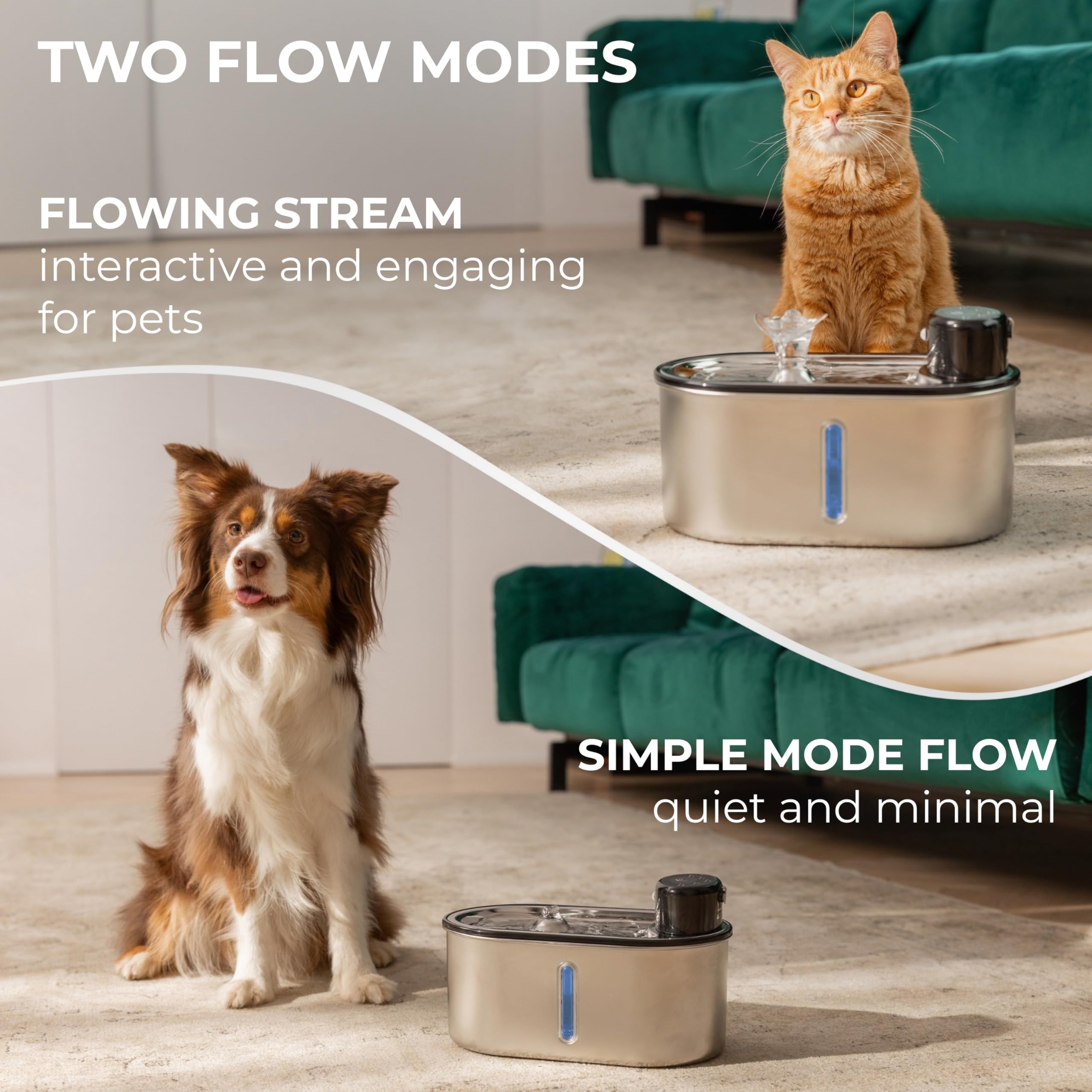 LIPPUP fountain displaying two flow modes for different preferences