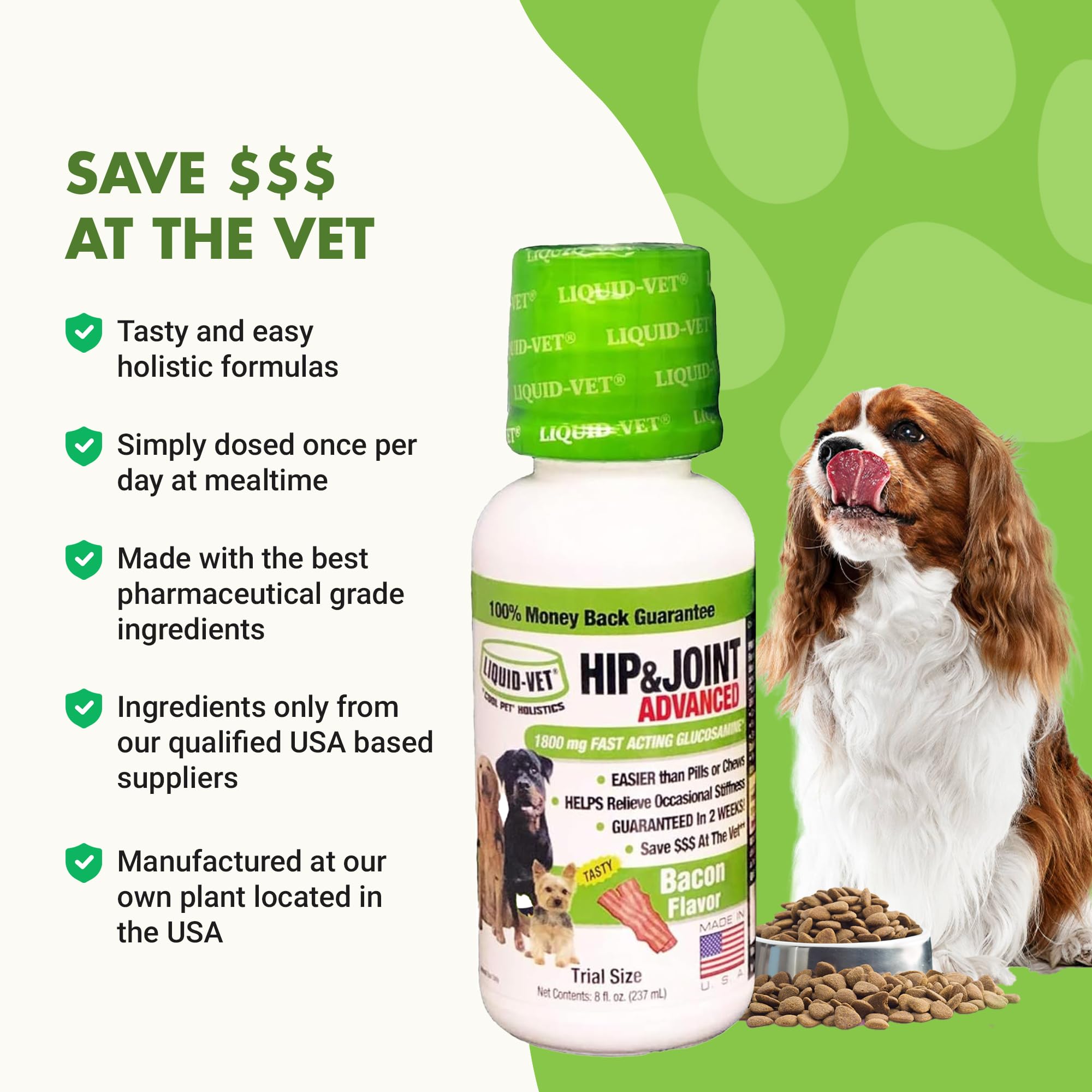 LIQUID-VET glucosamine-chondroitin-hyaluronic-label highlights key ingredients