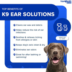 LIQUIDHEALTH K9 Ear Cleaner used with cotton ball for hygiene