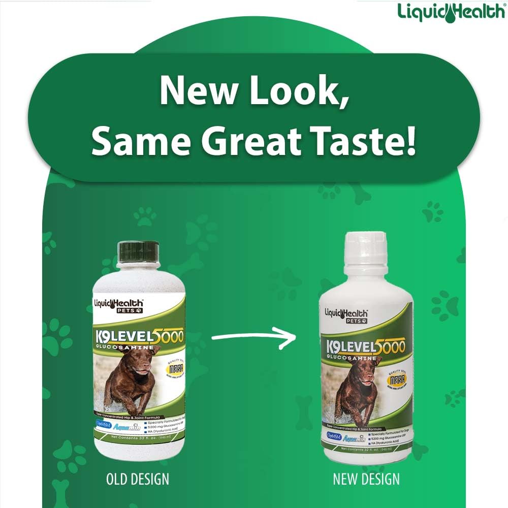 LIQUIDHEALTH K9 glucosamine bottle pouring for easing mobility