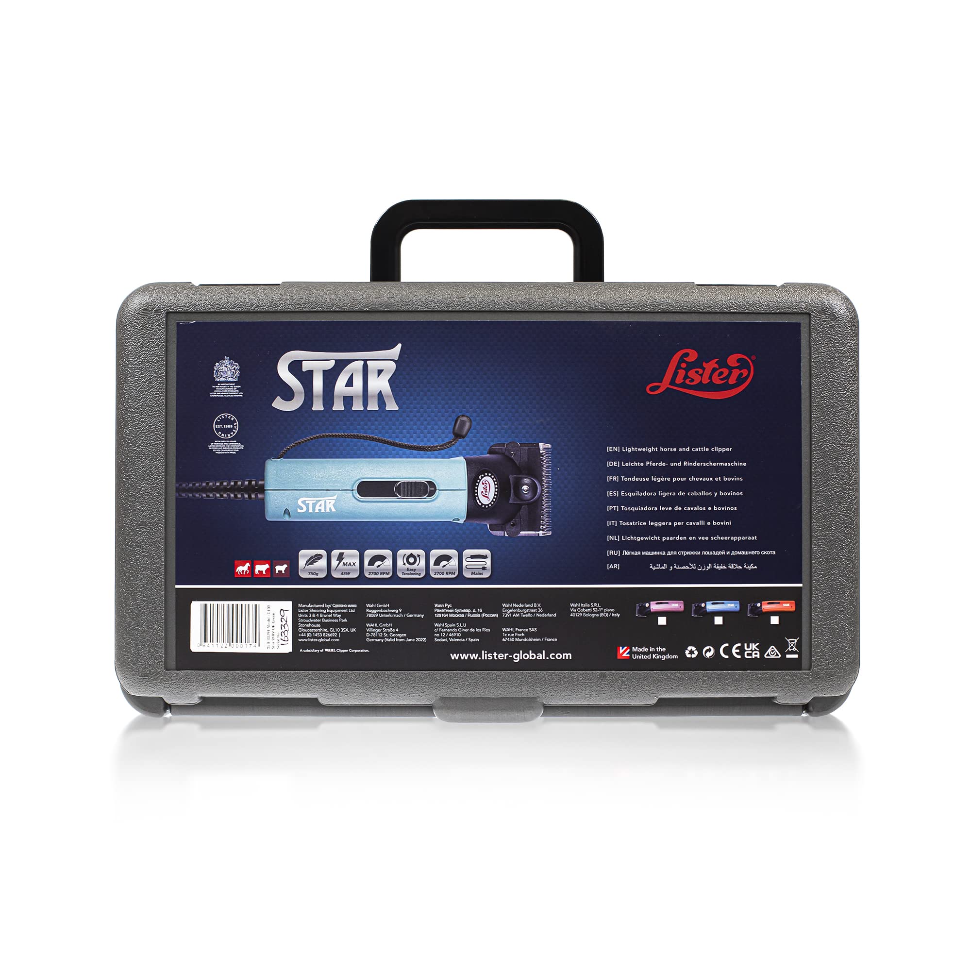 Lister Star compact package includes spare filter and brush with 1-year warranty.