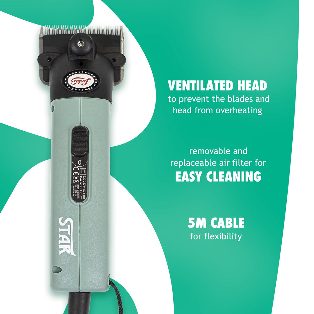Lister Star fine blade image highlights 3-inch clipping width for quick, precise cuts.