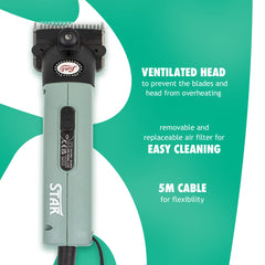 Lister Star fine blade image highlights 3-inch clipping width for quick, precise cuts.