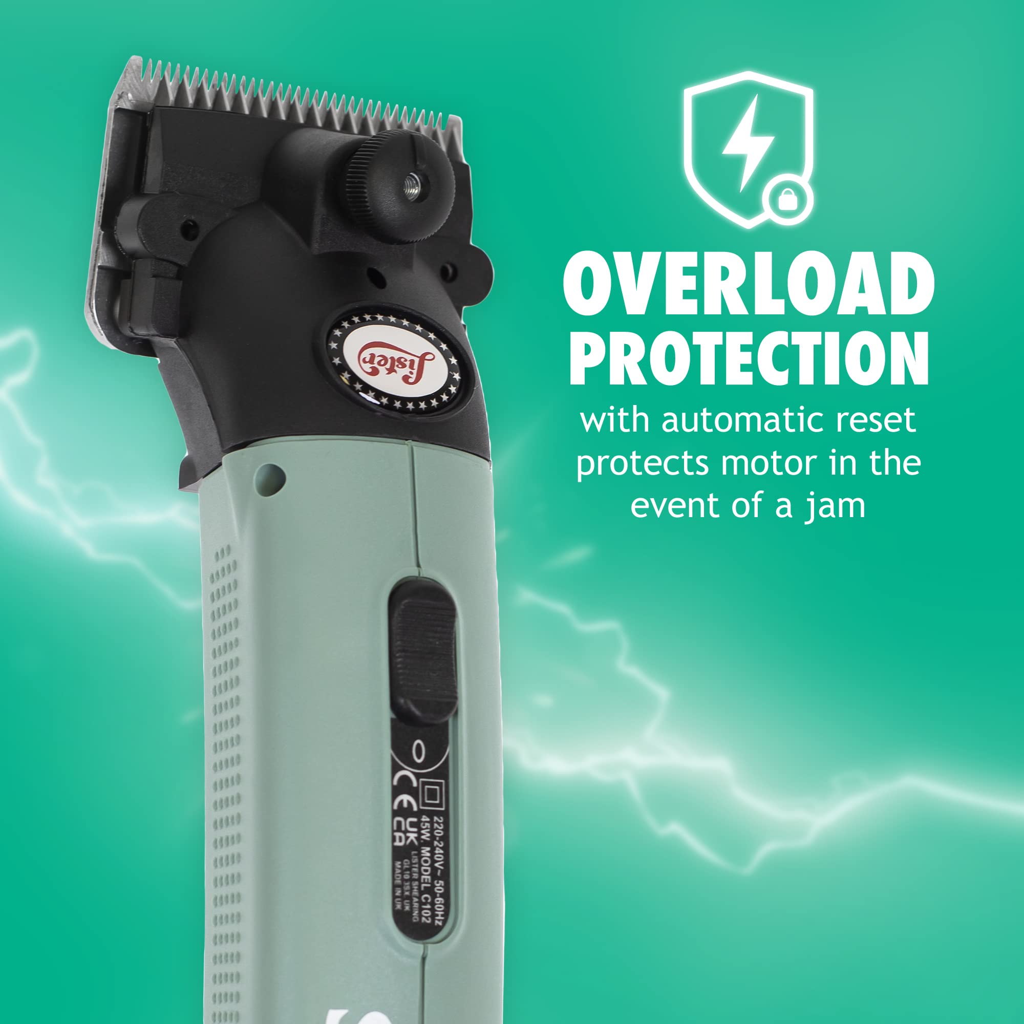 Lister Star ventilated head prevents overheating during extended clipping sessions.