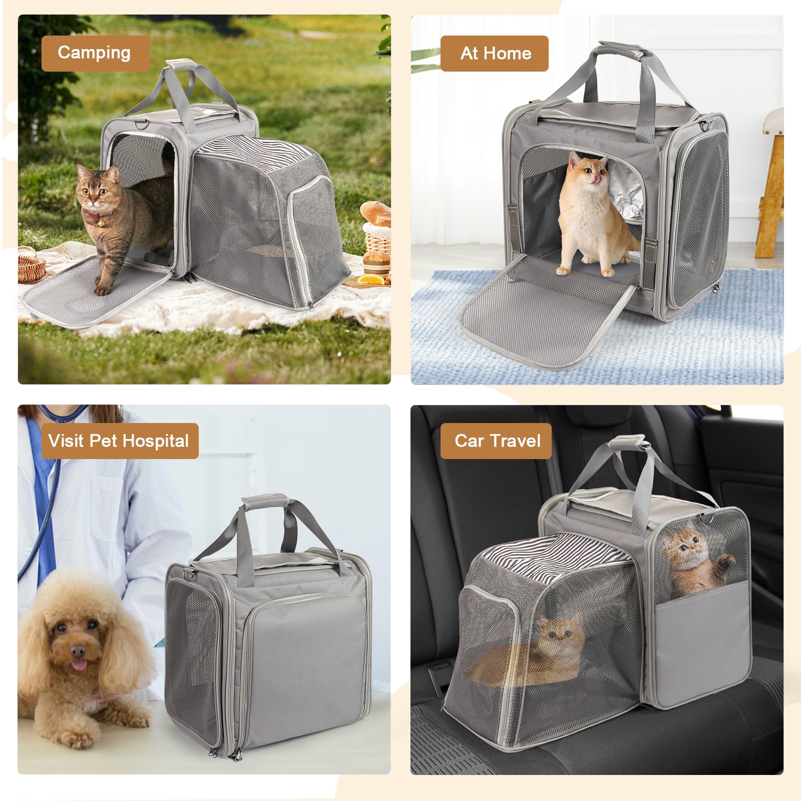 LitaiL cat carrier side entrance facilitates easy entry and litter tray removal