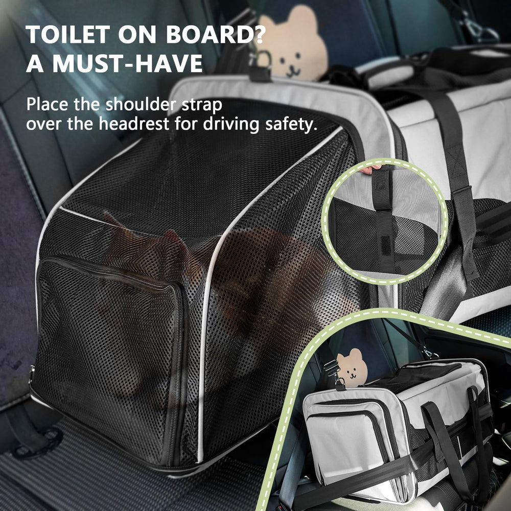 LitaiL cat travel carrier expandable width shows enhanced space for longer trips