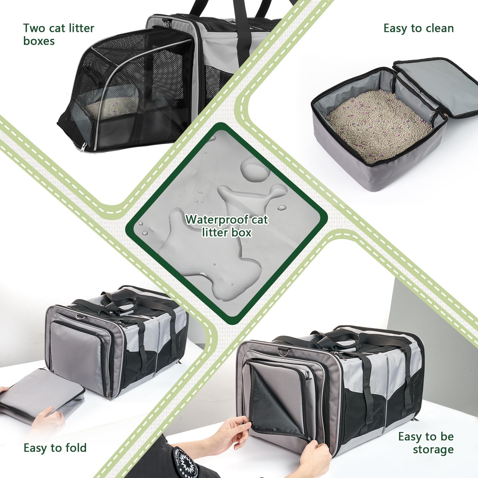 LitaiL cat travel carrier foldable toilet inside supports convenient on-the-road relief