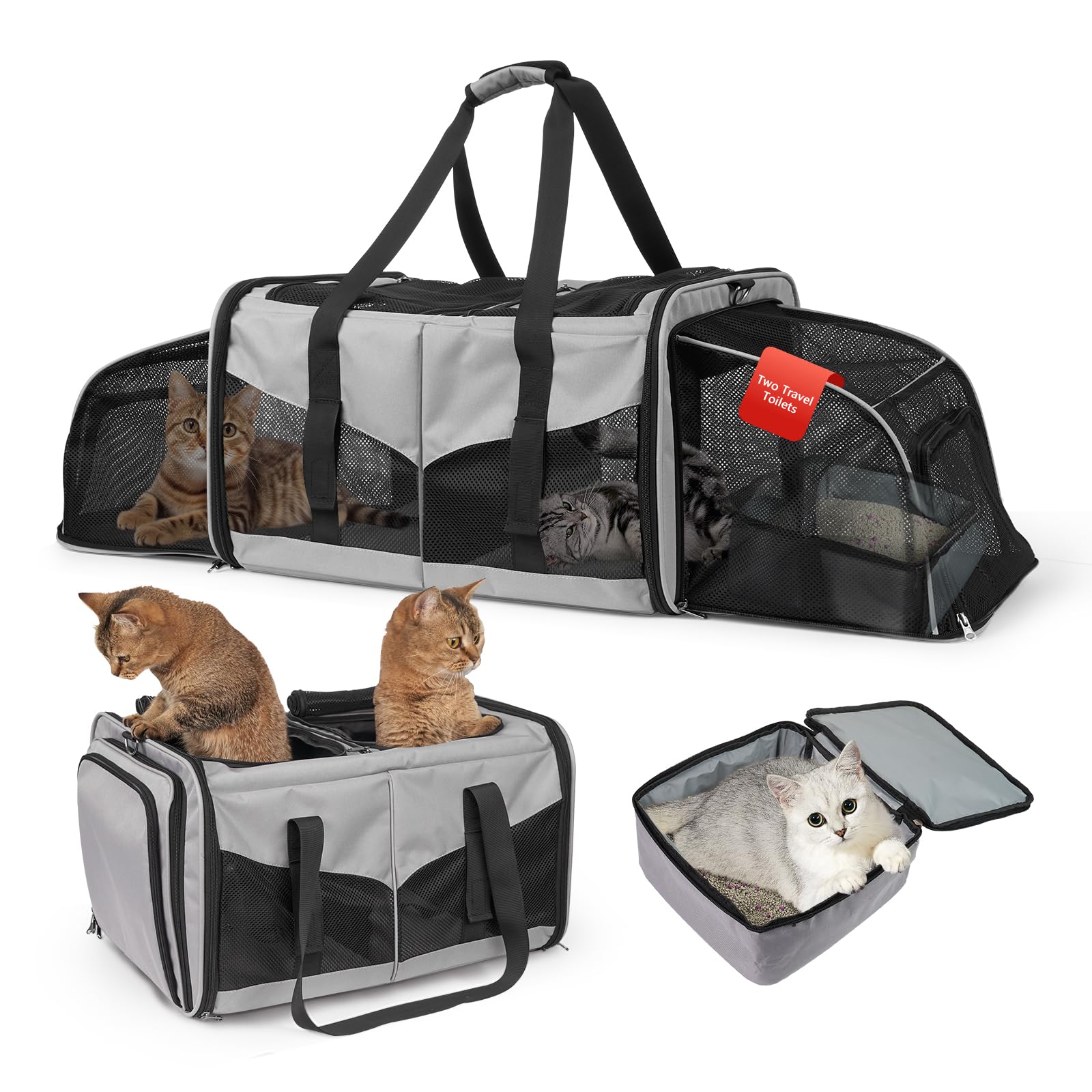 LitaiL cat travel carrier left-compartment setup supports comfortable two-cat journeys