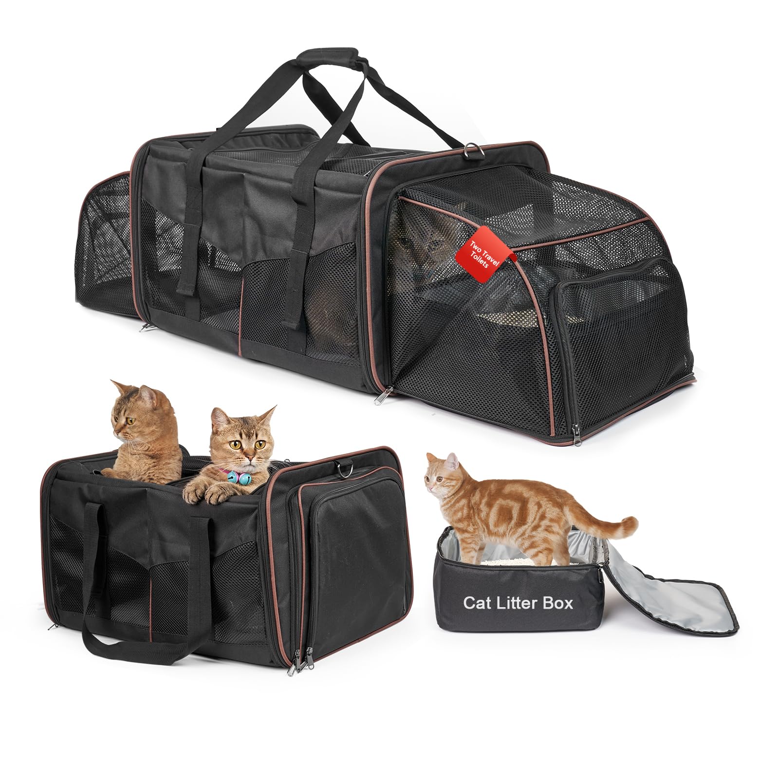 LitaiL cat travel carrier left compartment expands for two cats' lounging space.