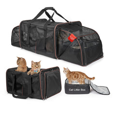 LitaiL cat travel carrier left compartment expands for two cats' lounging space.