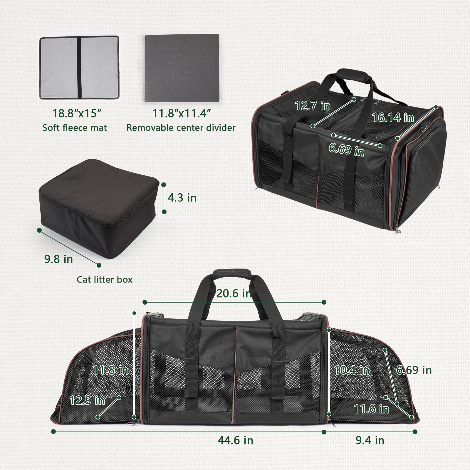 LitaiL cat travel carrier right compartment expands for comfortable stretches.