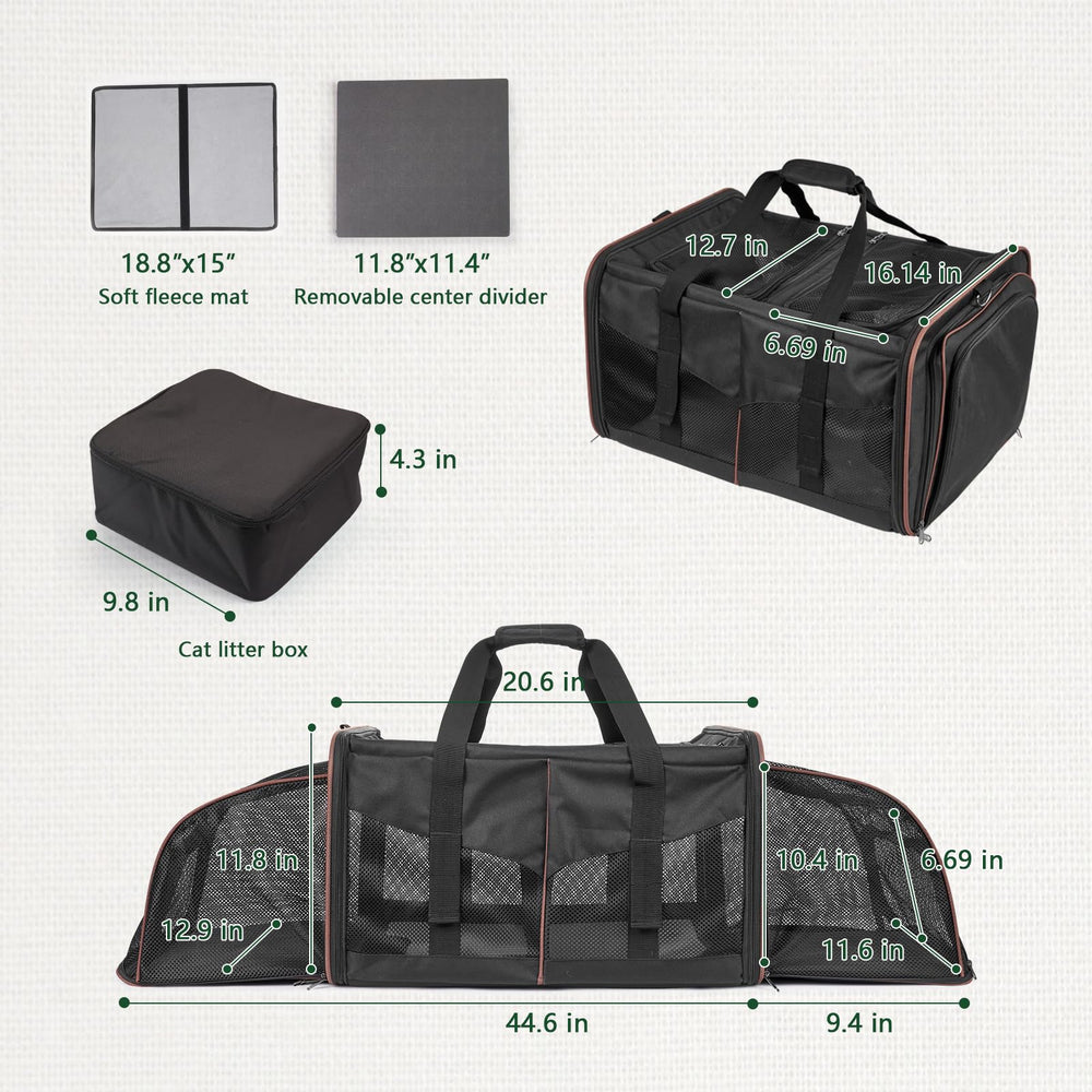 LitaiL cat travel carrier right compartment expands for comfortable stretches.