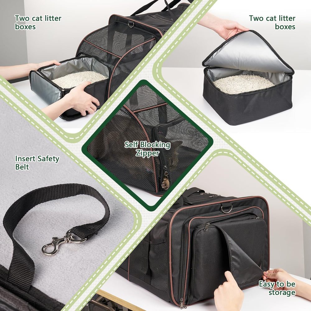 LitaiL cat travel carrier side openings simplify litter tray management.