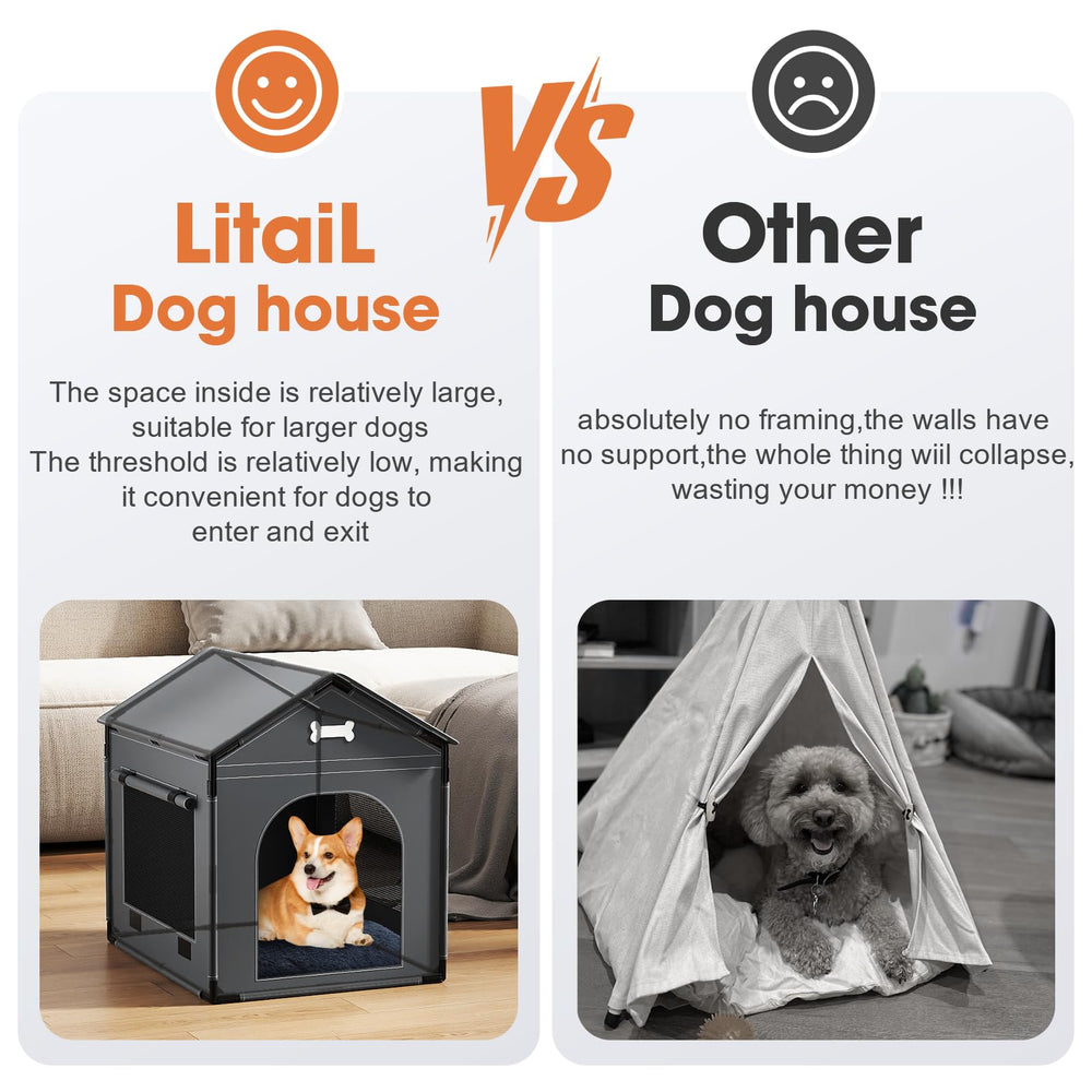 LitaiL Dog House Indoor entry-threshold shows easy access for aging dogs