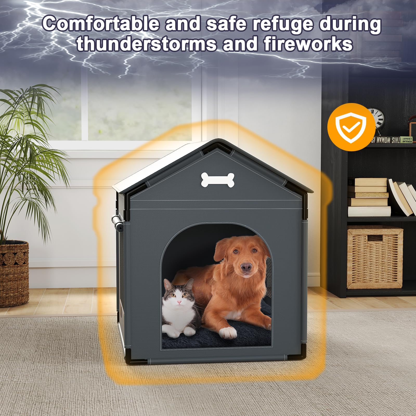 LitaiL dog house side curtains offer privacy during storms