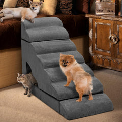 LitaiL 7-step 34in dog stairs front view for easy bed access and safer climbs