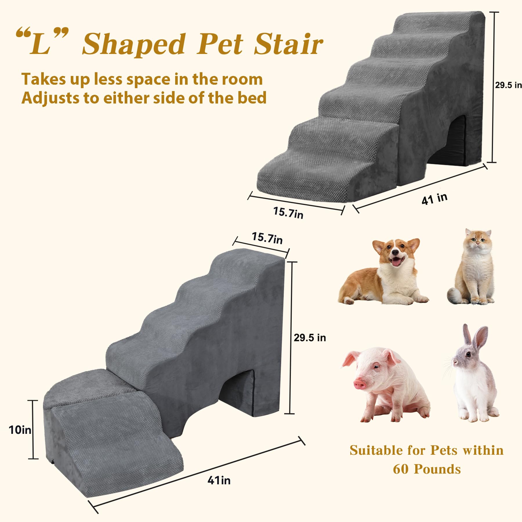 LitaiL dog stairs configuration 2-6-7 steps shows height-versatile options for beds and chairs