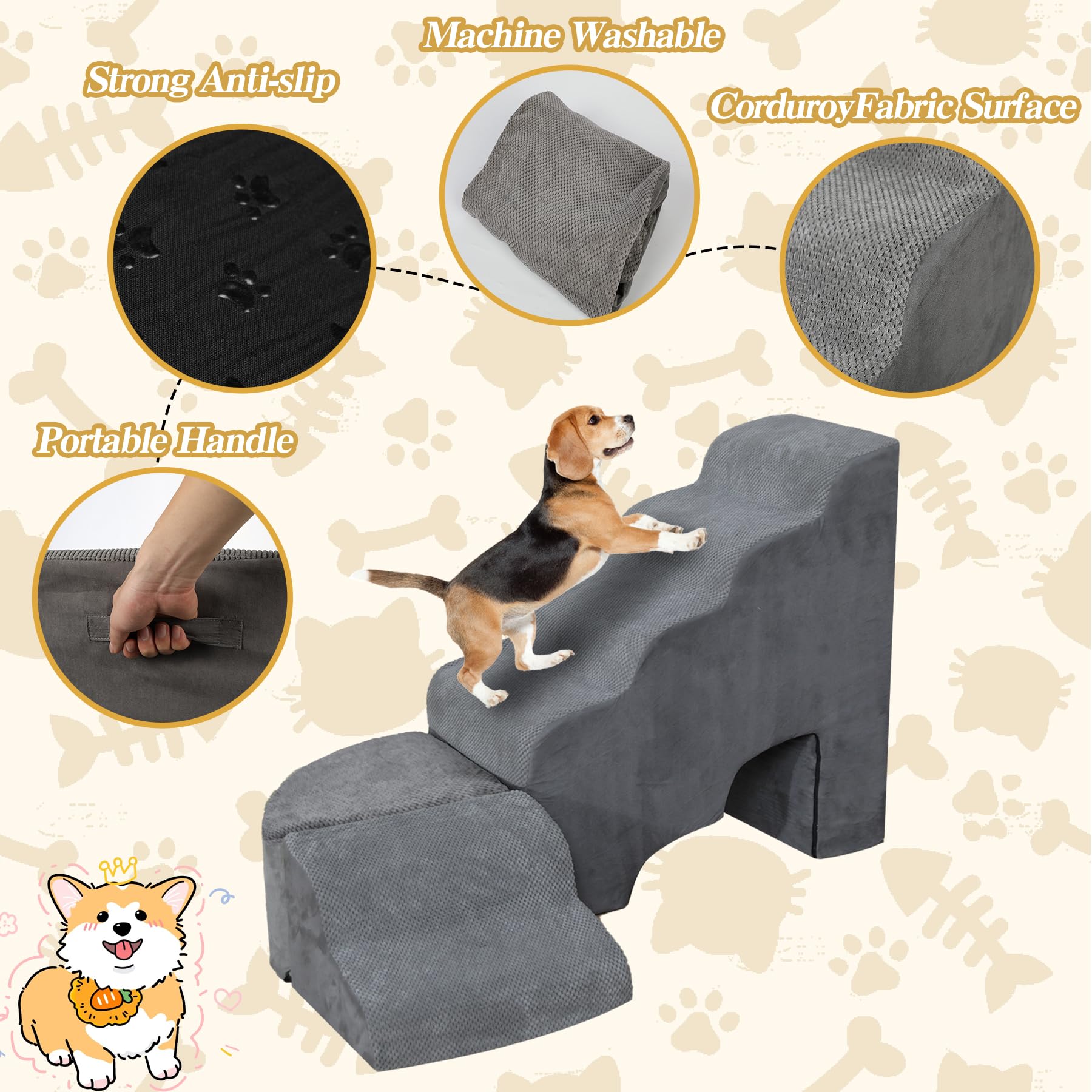 LitaiL dog stairs dense foam rebound ensures quick shape recovery after use
