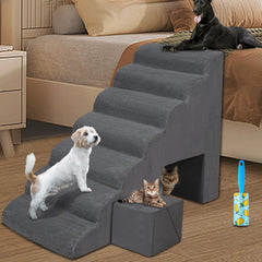 LitaiL dog stairs high-bed access with wide, deep steps for confident climbing