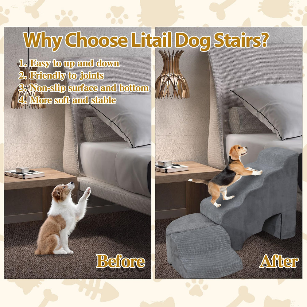 LitaiL dog stairs L-shape 7-steps option supports different furniture heights