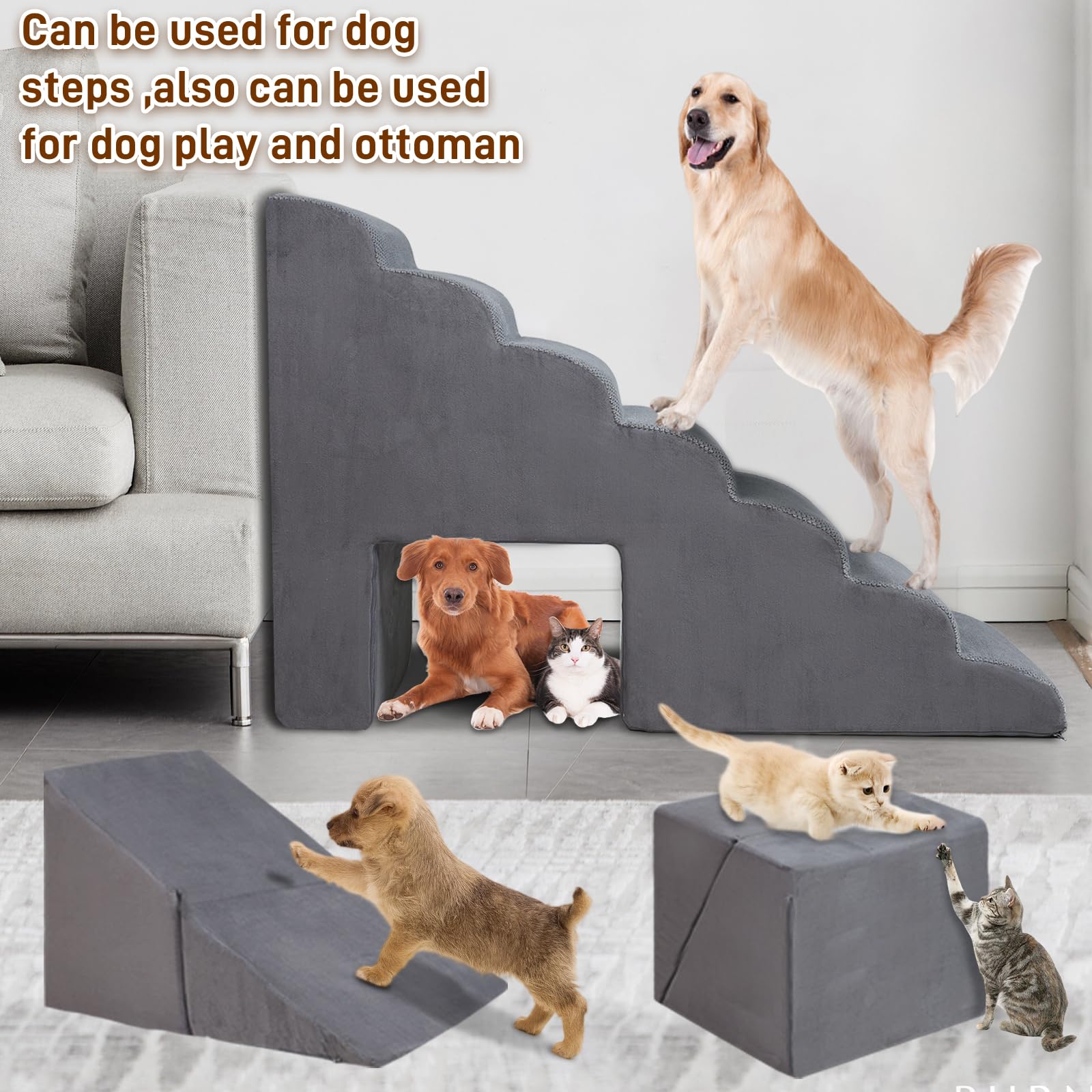 LitaiL seven-tier stairs include two ottomans for versatile configuration