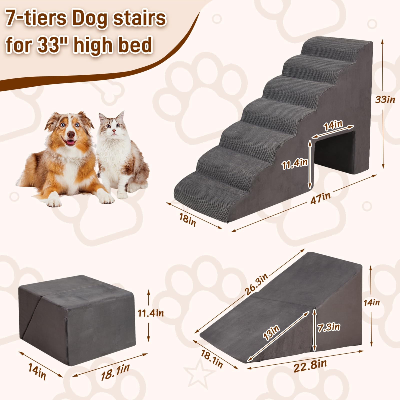 LitaiL dog stairs with extra-wide deep steps to reduce jumping pressure