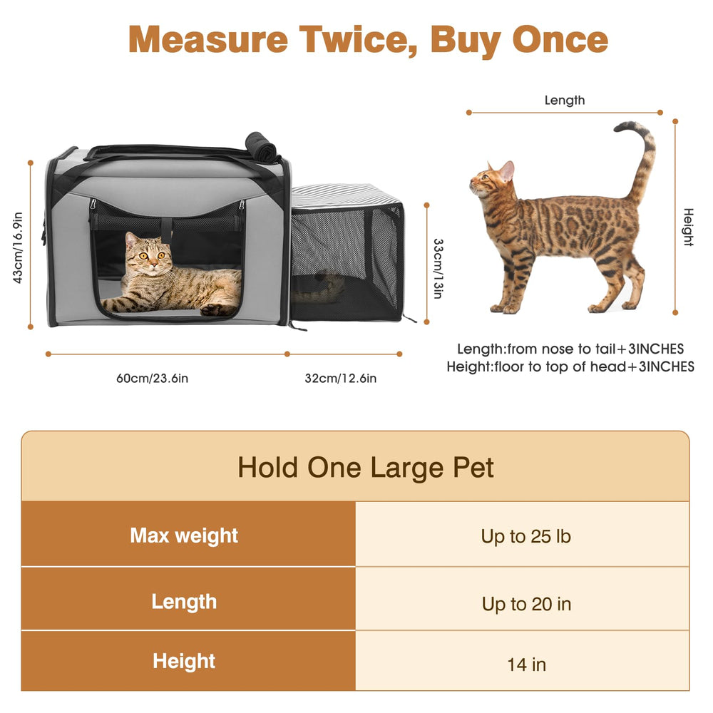 LitaiL expandable width up to 44 inches offering extra space for larger cats