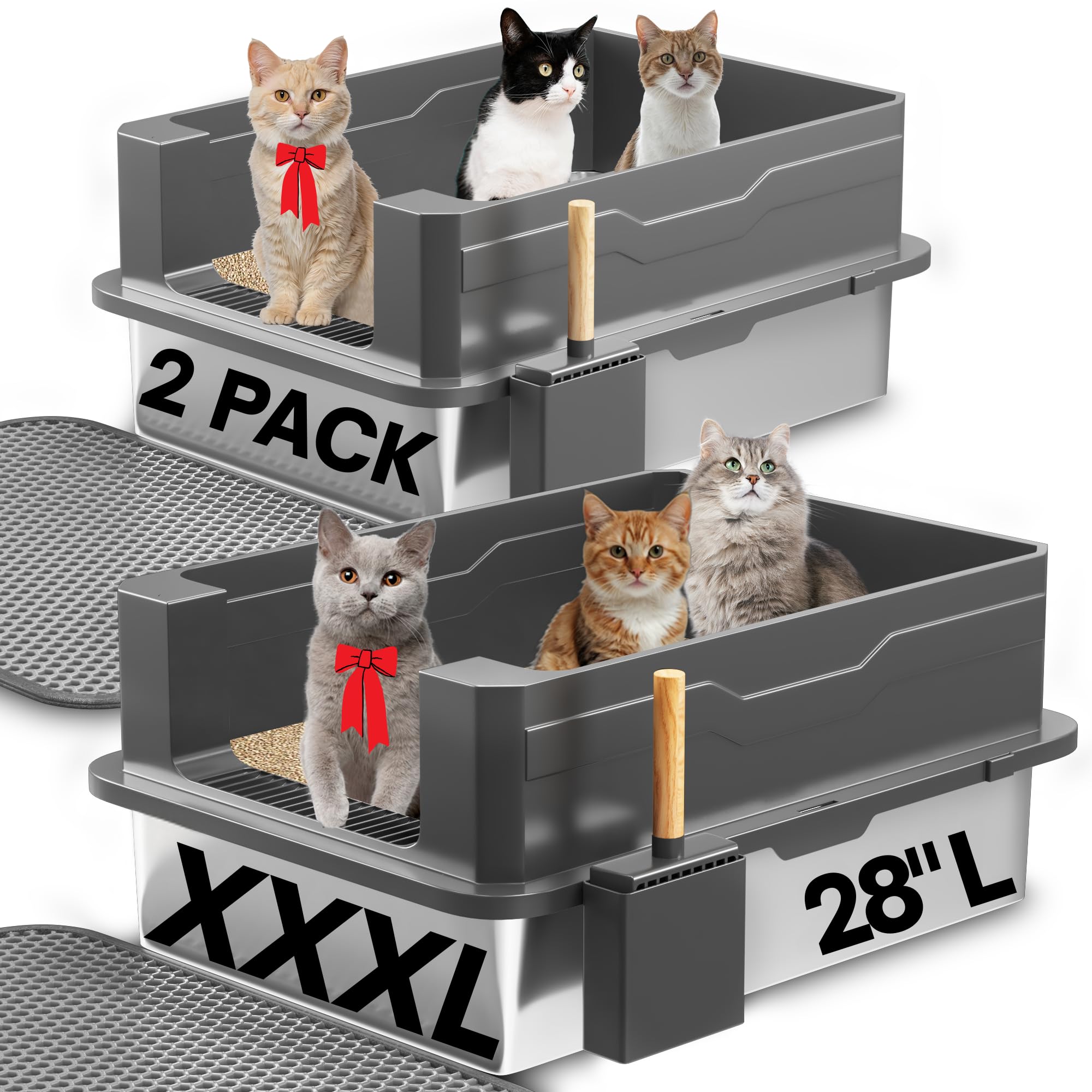 Lites XXXL stainless steel litter box for large cats with spacious interior for comfortable movement.