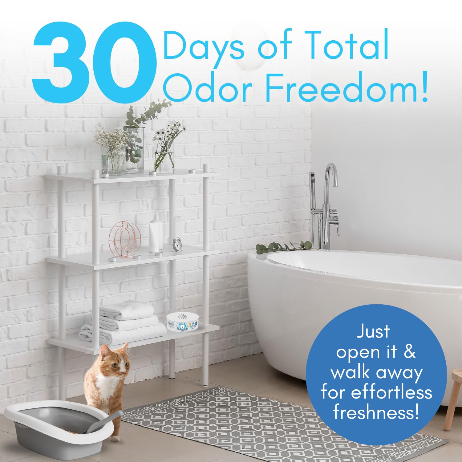 Litter Box Magic deodorizer jar in a small room freshens air