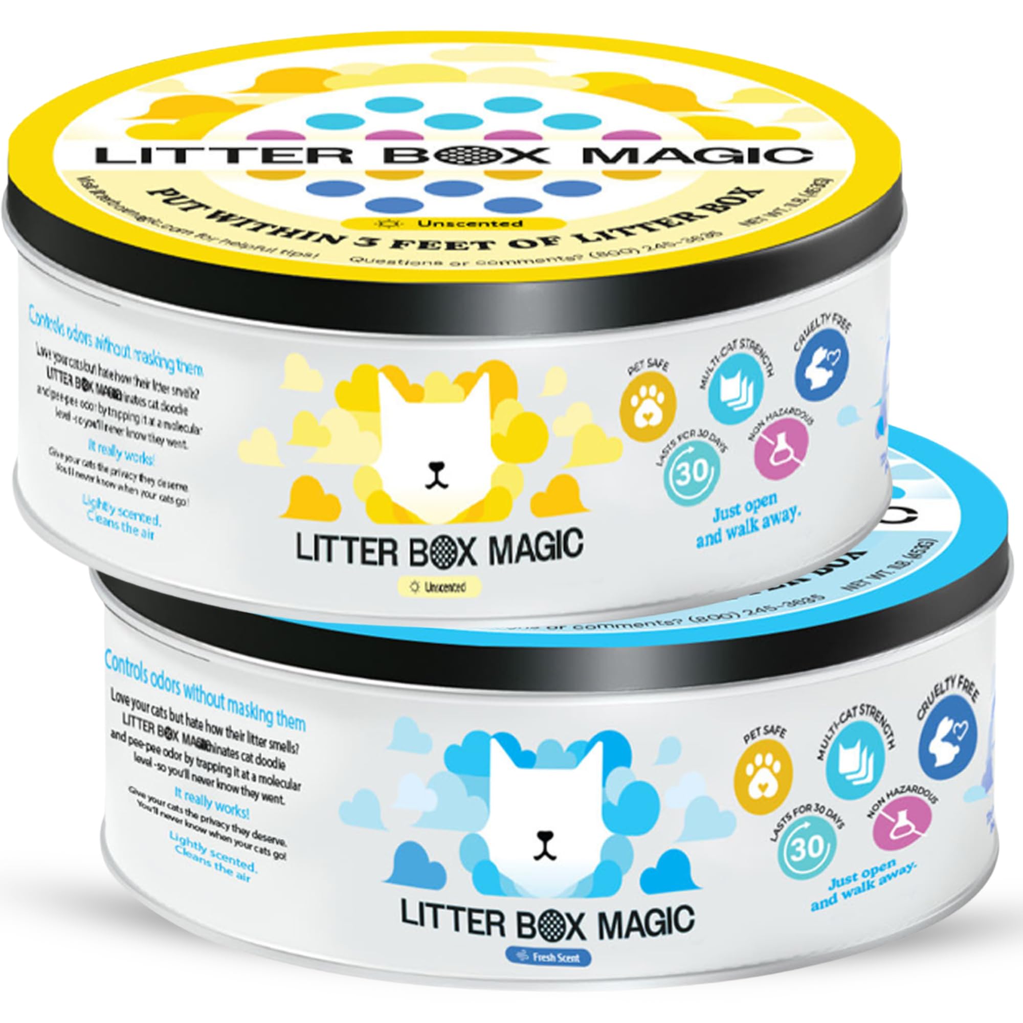 Litter Box Magic fresh-scent jar for refreshing odor control in busy homes
