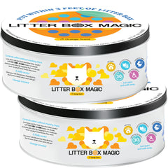 Litter Box Magic orange-jar-open shows easy-access odor control.