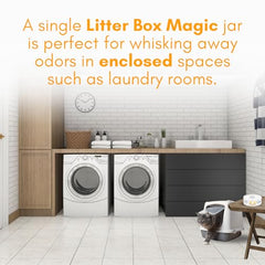 Litter Box Magic orange-scent-burst adds a bright fragrance to the space.