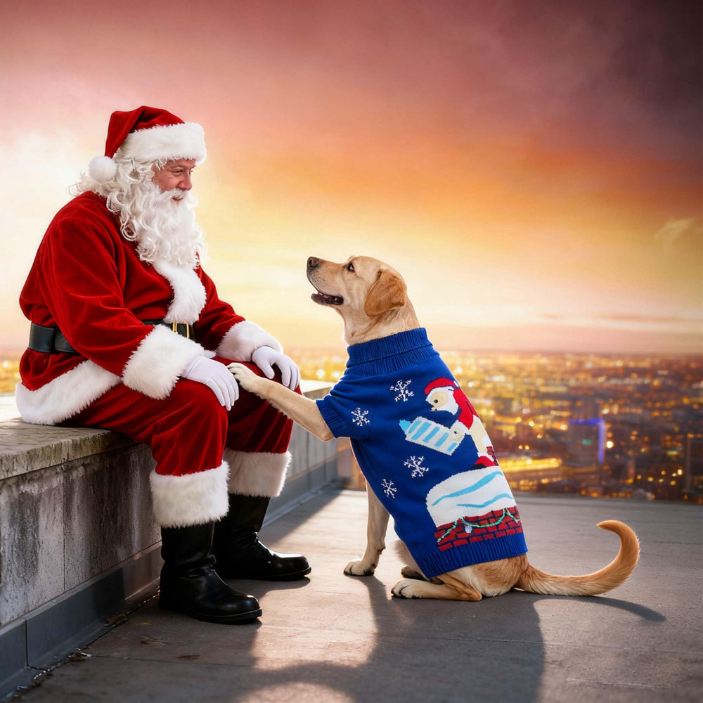 Littledropet dog ugly Christmas sweater side view shows cozy fit