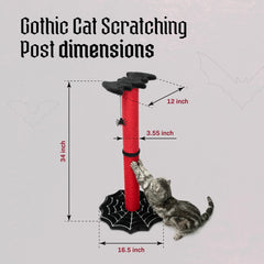 Littlesy Bat-shaped top with spider toy on Gothic Cat Scratching Post provides playful enrichment.