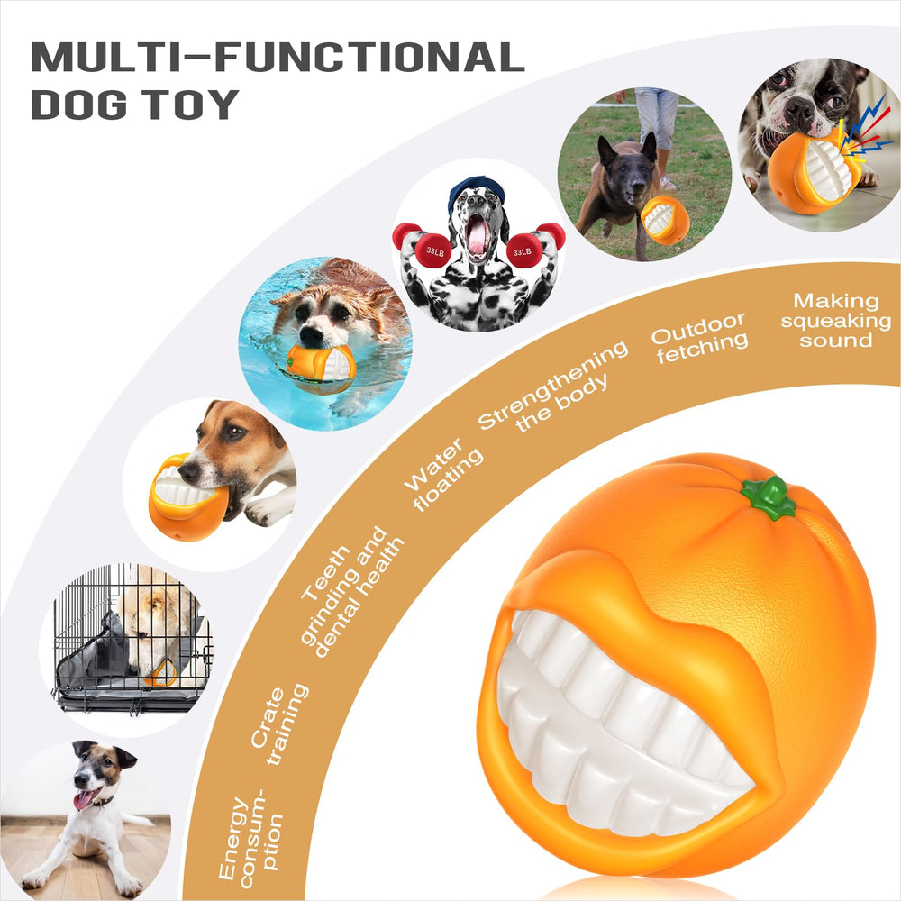 LiuMelinda dog chew toy orange side view highlights tough rubber for aggressive chewers during fetch