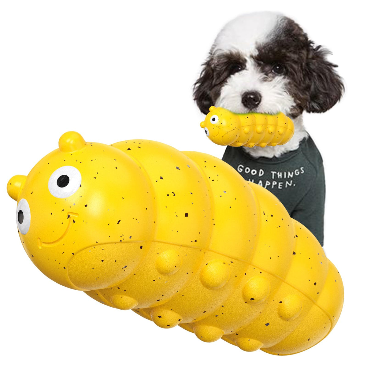 LiuMelinda indestructible dog toy close-up showing the yellow insect, ideal for tough chewers.