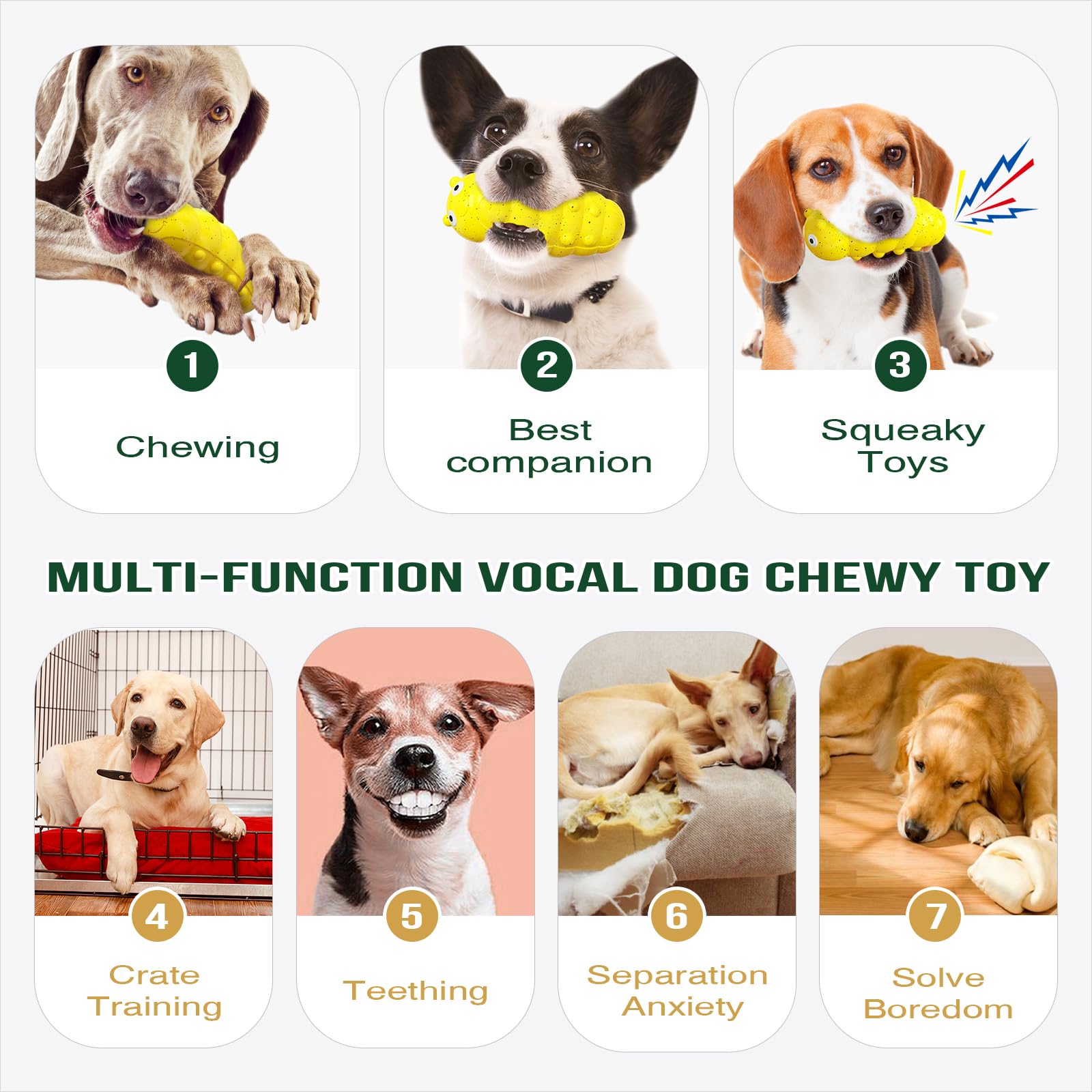LiuMelinda dog chew toy with yellow insect in outdoor fetch pose, great for active play.