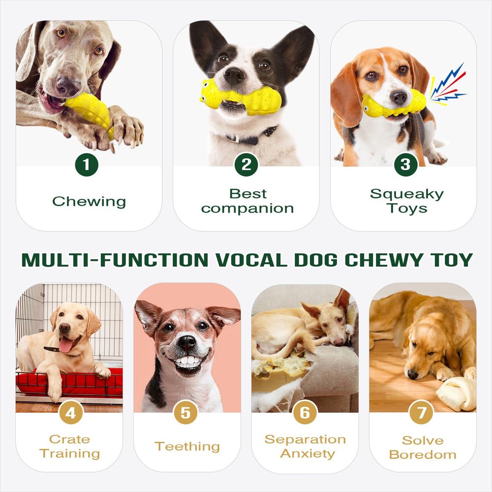 LiuMelinda dog chew toy with yellow insect in outdoor fetch pose, great for active play.