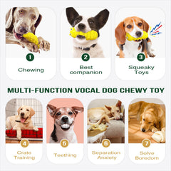 LiuMelinda dog chew toy with yellow insect in outdoor fetch pose, great for active play.