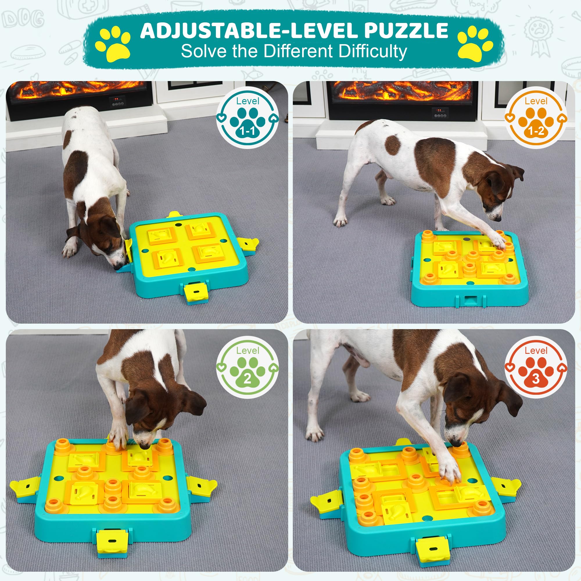 LiuMelinda dog puzzle toy level 3 side view shows adjustable challenge progression