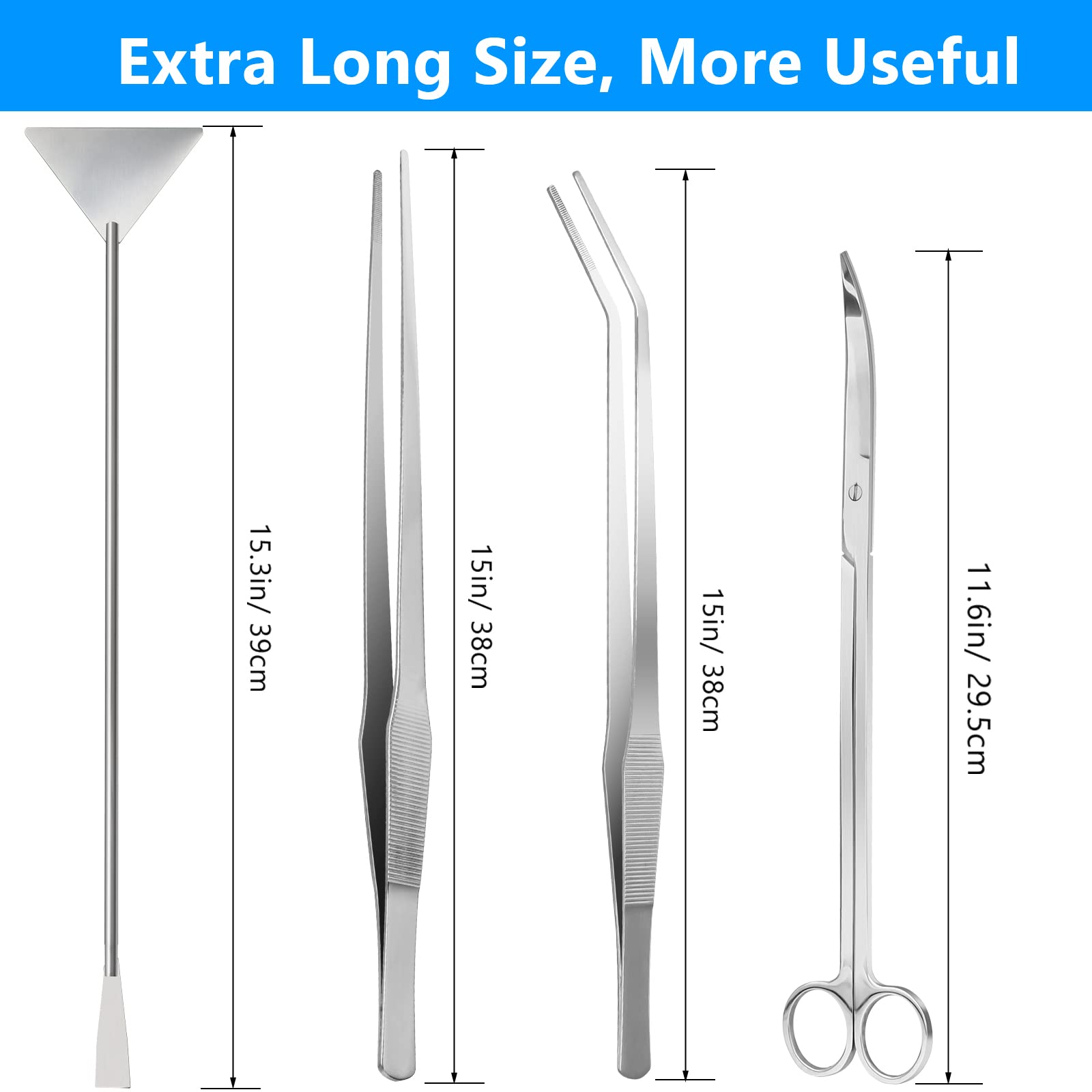 Liveek 15-inch straight tweezers for careful plant placement.