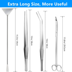 Liveek 15-inch straight tweezers for careful plant placement.