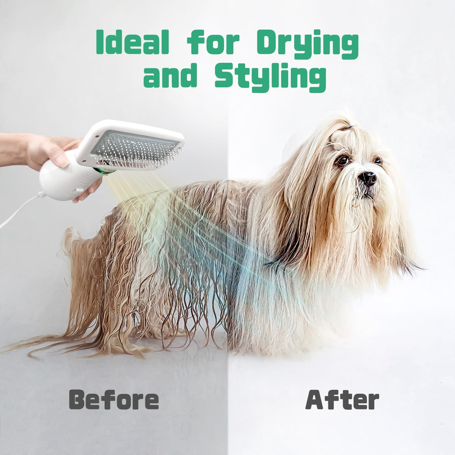 LIVEKEY slicker brush combo removing tangles and smoothing fur.